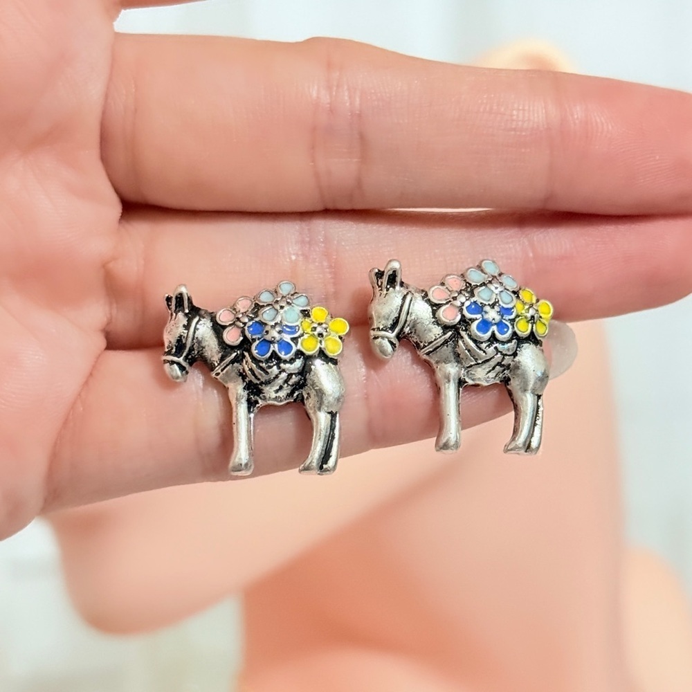 ⚜️ Colorful Enamel Donkey Earrings - Picture 7 of 7